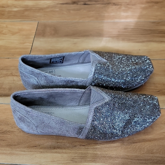 BOBS From SKECHERS Luxe TEA ROSE Loafers PEWTER/SILVER BLING Size 7.5 EUC - Picture 3 of 11